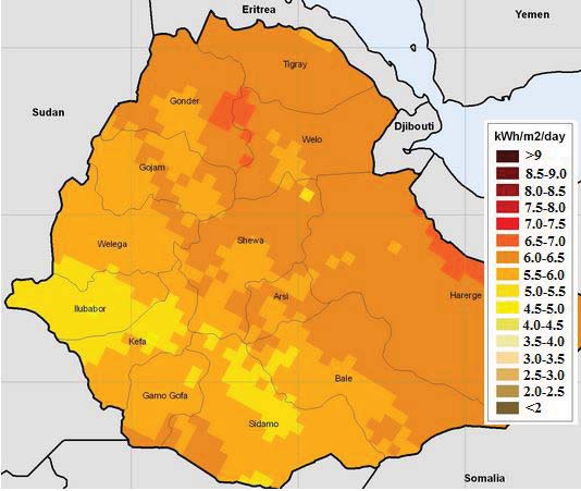 Figure 7 : Geothermal Ethiopia's energy base e) Geothermal Energy Ethiopia's geothermal resources are estimated to be 5 GW of which 700 MW are suitable for electric power generation [6-9]. They are primarily located in the Rift Valley, figure 7. Only one 7.3 MW geothermal has been commissioned so far but was shut down in 2002.Based on available scientific information and experiences on the Rift geothermal system both in Kenya and Ethiopia, it is plausible to assume the presence of a huge geothermal energy base in Ethiopia.