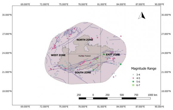 Figure 1: Figure highlights various zones within the study region, classified based on of shared clusters of seismogenic features such as faults and historical seismicity b) Catalog PreparationIn this study, a new earthquake catalog for the study region has been compiled using various national and international resources with an aim to perform consistent seismic hazard assessment. A total of 187 seismic events are considered in earthquake data from 1995. The catalog is uniformly harmonized in terms of Mw. In the absence of any dedicated conversion formula for the study region, the global conversion formulae proposed by E. M.Scordilis (2006) have been used for magnitude conversion. After zone-wise distribution of seismic events, for each zone, the catalog