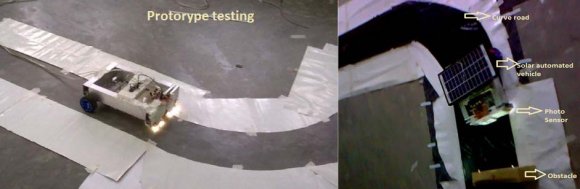 Figure 13 : Developed microcontroller based solar automated vehicle (on the left) & internal microcontroller section circuitry image (on the right) VII.