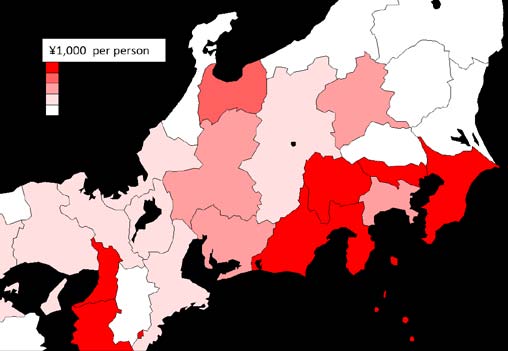 Fig. 7: Number of Chinese visitors to Japan by airport and year