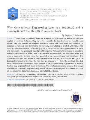 Why Conventional Engineering Laws Are Irrational, and a Paradigm Shift that Results in Rational Laws