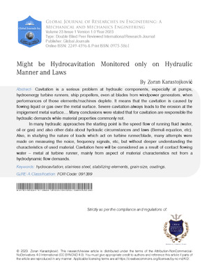 Might be Hydrocavitation Monitored only on Hydraulic Manner and Laws