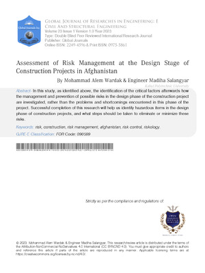 Assessment of Risk Management at the Design Stage of Construction Projects in Afghanistan