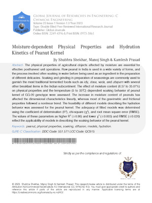 Moisture-Dependent Physical Properties and Hydration Kinetics of Peanut Kernel