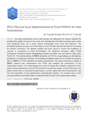 FPGA Physical Layer Implementation of Fixed WIMAX for Data Transmission