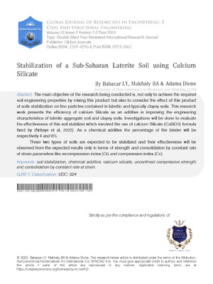 Stabilization of a Sub-Saharan Laterite Soil using Calcium Silicate
