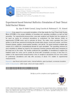 Experiment-based Internal Ballistics Simulation of Dual-Thrust Solid Rocket Motors