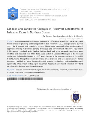 Landuse and Landcover Changes in Reservoir Catchments of Irrigation Dams in Northern Ghana