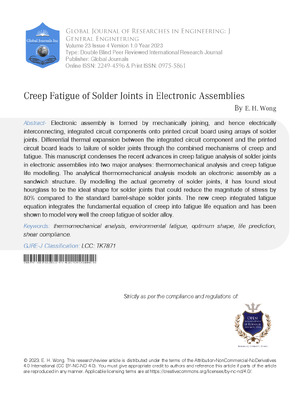 Creep Fatigue of Solder Joints in Electronic Assemblies