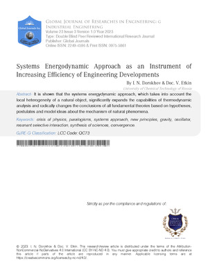 Systems Energodynamic Approach as an Instrument of Increasing Efficiency of Engineering Developments