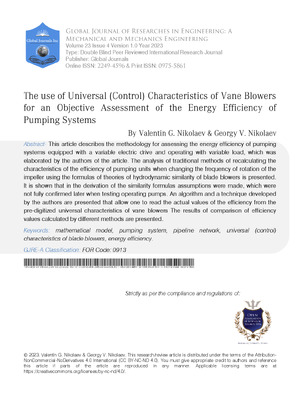 The use of Universal (Control) Characteristics of Vane Blowers for an Objective Assessment of the Energy Efficiency of Pumping Systems
